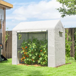 Foliedrivhus med Opprullbar Dør Og Ventilasjonsvinduer – Hvit/Mørkegrønn, 200 x 140 x 200 cm Foliedrivhus med Opprullbar Dør Og Ventilasjonsvinduer – Hvit/Mørkegrønn, 200 x 140 x 200 cm