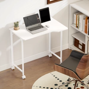 Sammenleggbart Skrivebord med Låsbare Hjul og Enhetsspor – Hvit/Trelook, 80 cm Sammenleggbart Skrivebord med Låsbare Hjul og Enhetsspor – Hvit/Trelook, 80 cm