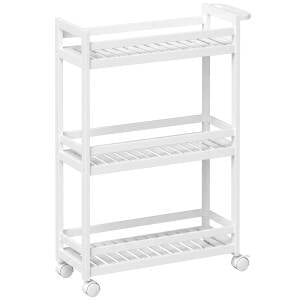 Oppbevaringsvogn i Bambus med 3 Hyller og Hjul – Hvit, 55 x 20 x 75 cm Oppbevaringsvogn i Bambus med 3 Hyller og Hjul – Hvit, 55 x 20 x 75 cm