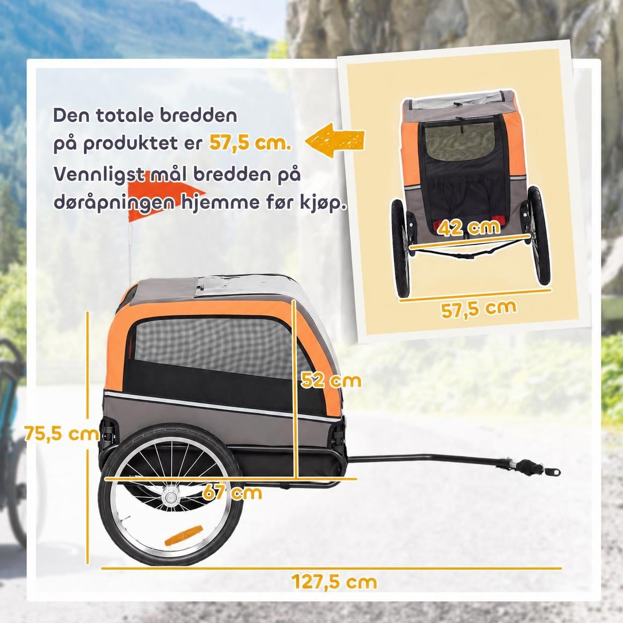 Sammenleggbar Sykkeltilhenger For Hund Oransje Opptil 20 kg Sammenleggbar Sykkeltilhenger For Hund Oransje Opptil 20 kg