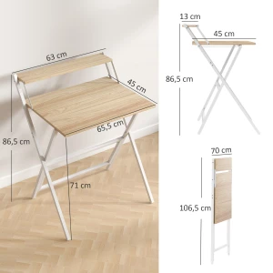 Sammenleggbart Skrivebord med Skjermstativ og Stålramme – Natur/Hvit, 70 cm Sammenleggbart Skrivebord med Skjermstativ og Stålramme – Natur/Hvit, 70 cm