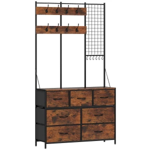 Klesstativ 4-i-1 med 7 Stoffskuffer, Hylle og Kroker – Brun/Svart, 183 cm Klesstativ 4-i-1 med 7 Stoffskuffer, Hylle og Kroker – Brun/Svart, 183 cm