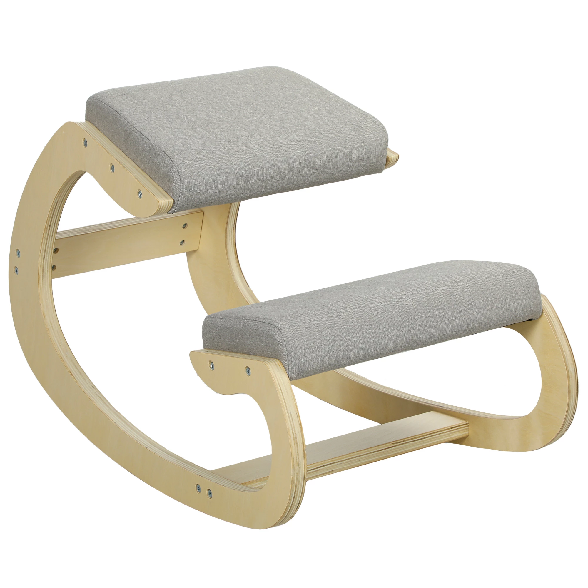 Ergonomisk Knestol med Gyngefunksjon og Polstret Knestøtte – Lysegrå/Bøketre Ergonomisk Knestol med Gyngefunksjon og Polstret Knestøtte – Lysegrå/Bøketre