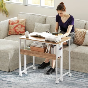 Sammenleggbart Skrivebord med Åpen Hylle, Sidelomme og Hjul – Natur/Hvit, 80 cm Sammenleggbart Skrivebord med Åpen Hylle, Sidelomme og Hjul – Natur/Hvit, 80 cm