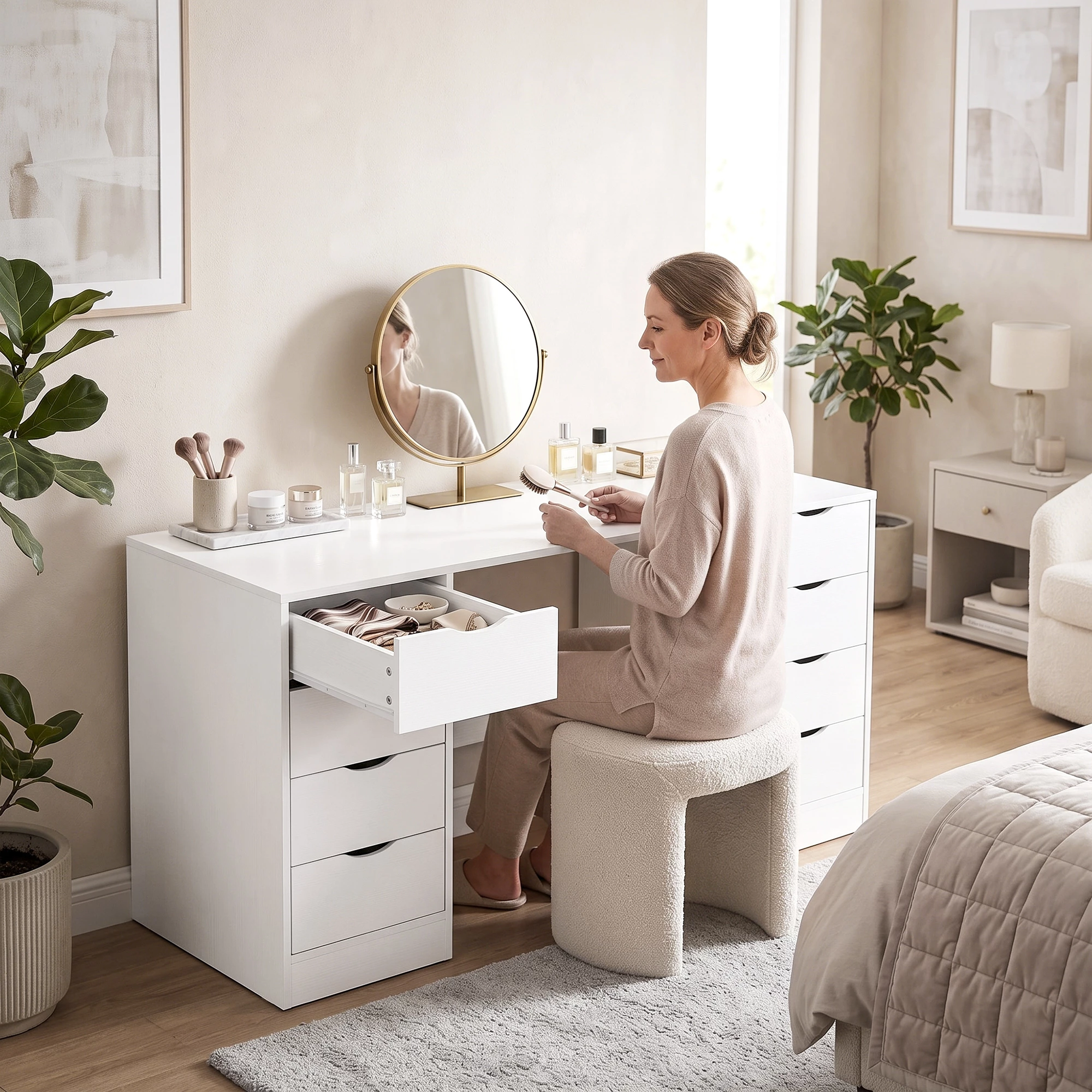 Skrivebord med 8 Skuffer og Stor Arbeidsflate – Hvit, 140 x 53 cm Skrivebord med 8 Skuffer og Stor Arbeidsflate – Hvit, 140 x 53 cm