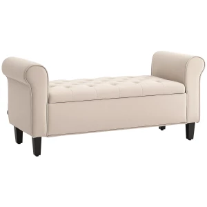 Oppbevaringsbenk med Polstret Sete, Knappetrekk og Soft-Close – Beige Fløyel Oppbevaringsbenk med Polstret Sete, Knappetrekk og Soft-Close – Beige Fløyel