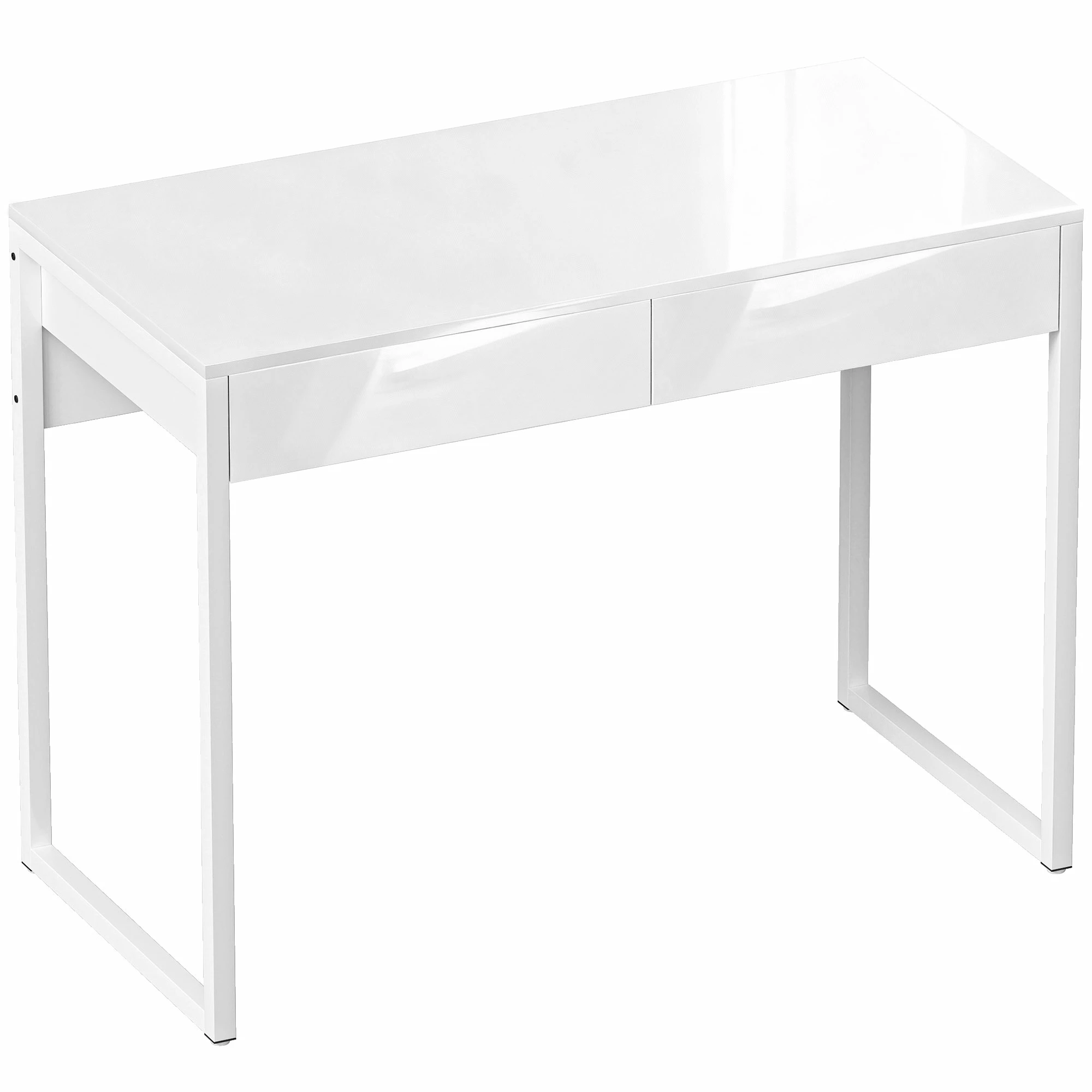 Skrivebord med 2 Skuffer og Høyglanset Bordplate – Hvit, 100 x 50 cm Skrivebord med 2 Skuffer og Høyglanset Bordplate – Hvit, 100 x 50 cm