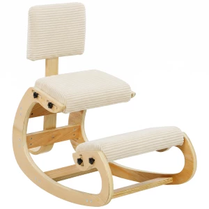 Ergonomisk Kniestol Med Ryggstøtte Kremhvit Stoff Ergonomisk Kniestol Med Ryggstøtte Kremhvit Stoff