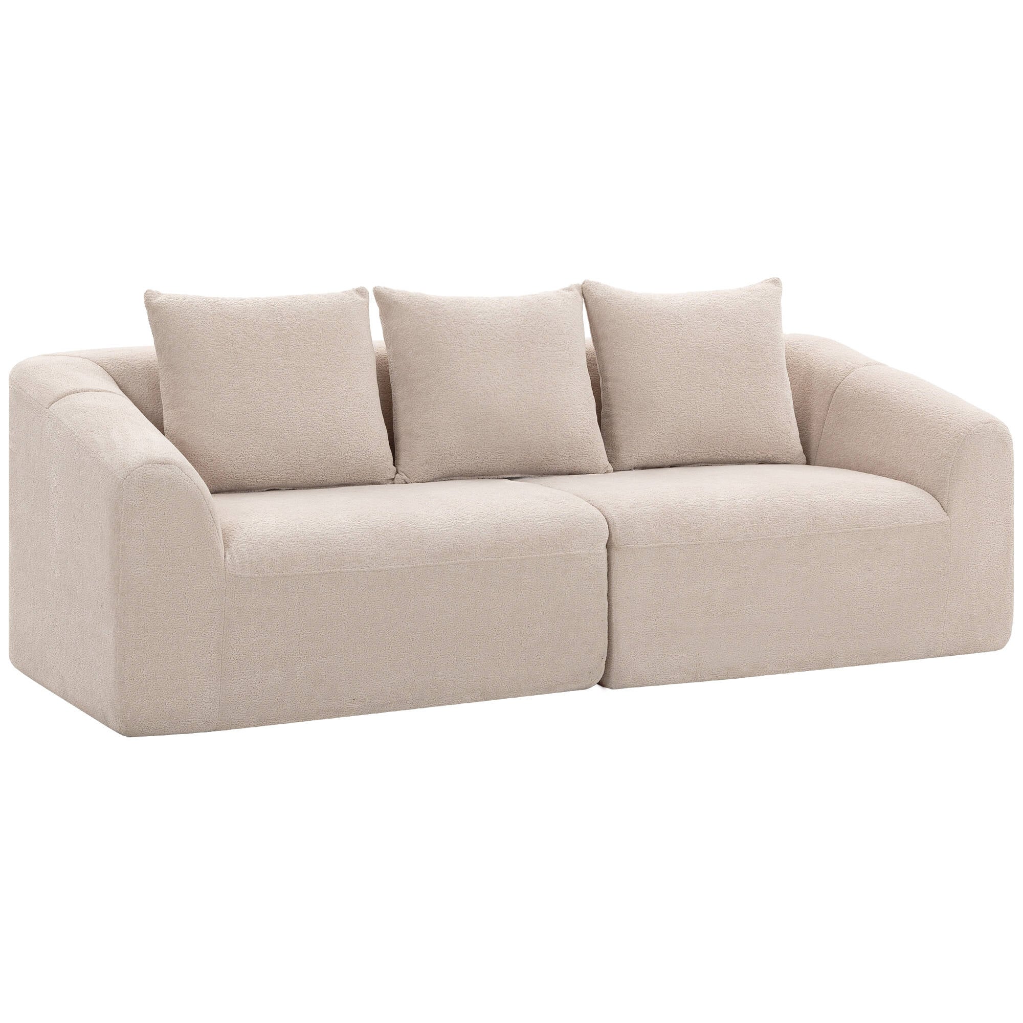 3-Seters Sofa med Ekstra Bred Sitteflate, Pocketfjærer og 3 Puter – Beige Chenille