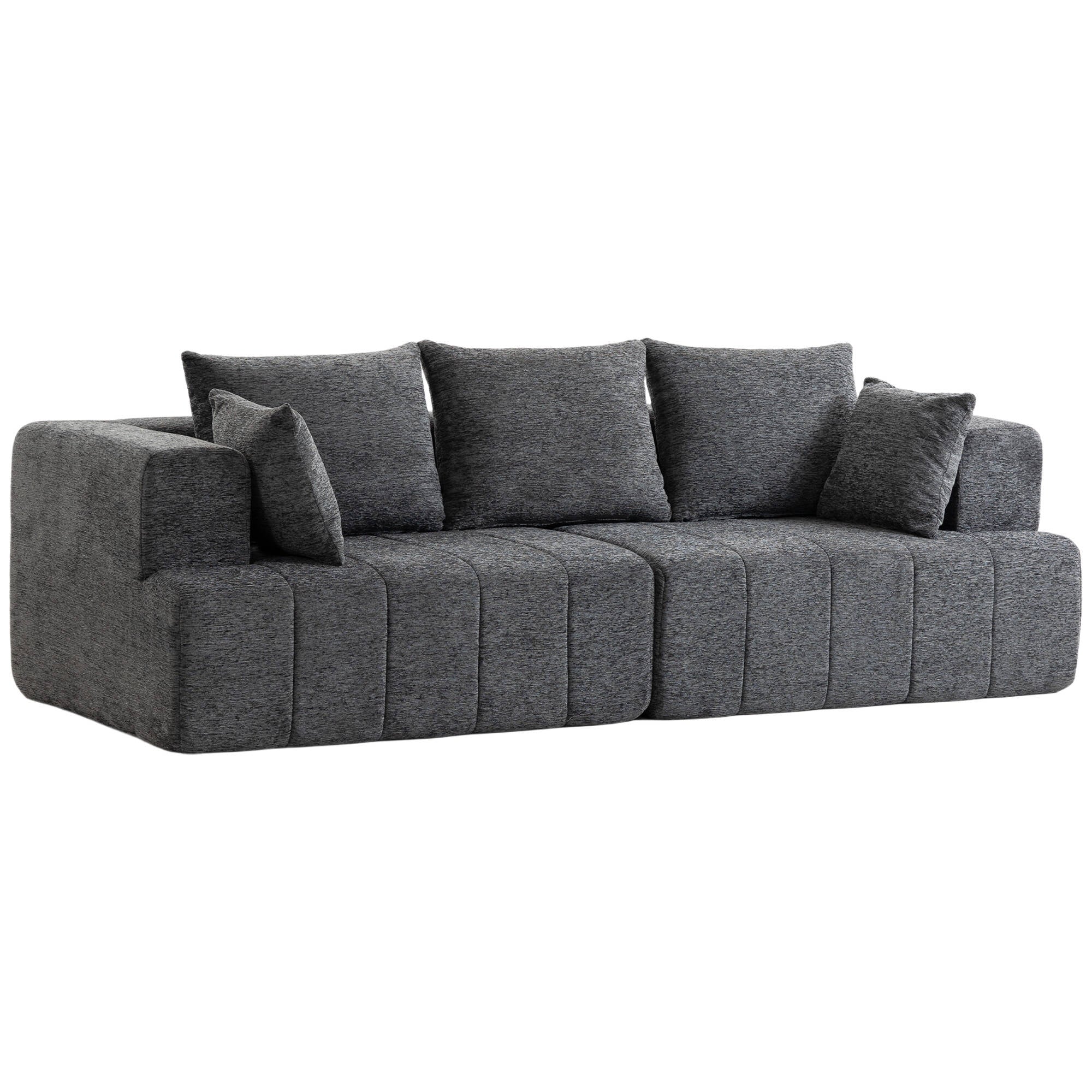 3-Seters Sofa med Pocketfjærer, Ekstra Tykt Sete og 2 Puter – Grå Chenille