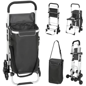 Sammenleggbar Handlevogn 40 L med Sete, 3-Hjulssystem og Skulderrem – Mørkegrå/Sølv, Maks 25 kg Sammenleggbar Handlevogn 40 L med Sete, 3-Hjulssystem og Skulderrem – Mørkegrå/Sølv, Maks 25 kg