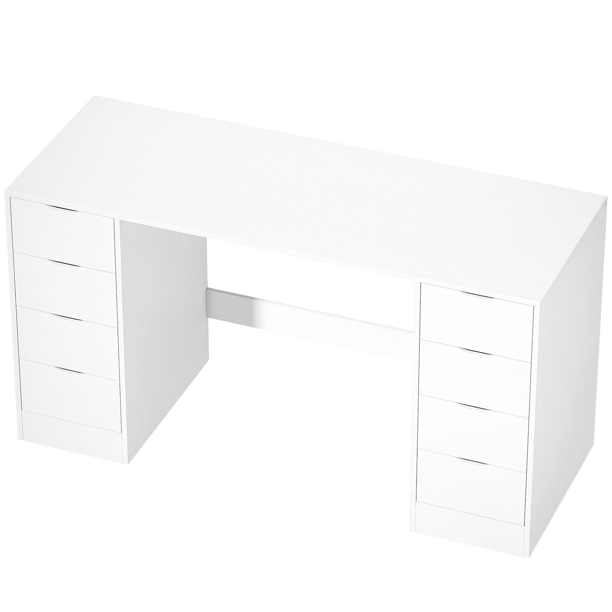 Skrivebord med 8 Skuffer og Stor Arbeidsflate – Hvit, 140 x 53 cm Skrivebord med 8 Skuffer og Stor Arbeidsflate – Hvit, 140 x 53 cm