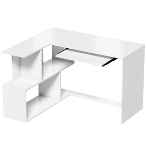 L-Formet Hjørneskrivebord med 4 Hyllerom og Uttrekkbar Tastaturhylle – Hvit Trelook L-Formet Hjørneskrivebord med 4 Hyllerom og Uttrekkbar Tastaturhylle – Hvit Trelook