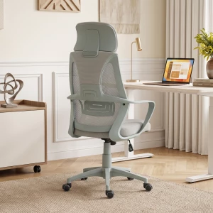 Ergonomisk Kontorstol med Justerbar Nakkestøtte, Korsryggstøtte og Gyngefunksjon – Grå Nettingstoff Ergonomisk Kontorstol med Justerbar Nakkestøtte, Korsryggstøtte og Gyngefunksjon – Grå Nettingstoff