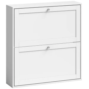 Smalt Skoskap for opptil 8 Par med 2 Vipperom og Justerbare Hyller – Hvit, 80 cm Smalt Skoskap for opptil 8 Par med 2 Vipperom og Justerbare Hyller – Hvit, 80 cm
