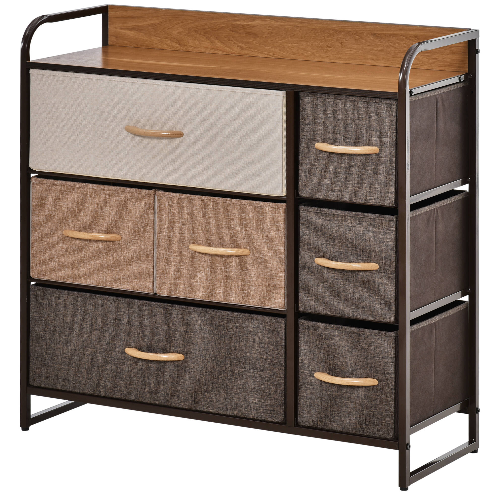 Kommode med 7 Stoffskuffer og Metallram – Flerfarget, 80 x 29 x 78,5 cm