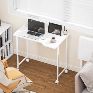 Sammenleggbart Skrivebord med Låsbare Hjul og Enhetsspor – Hvit/Trelook, 80 cm Sammenleggbart Skrivebord med Låsbare Hjul og Enhetsspor – Hvit/Trelook, 80 cm