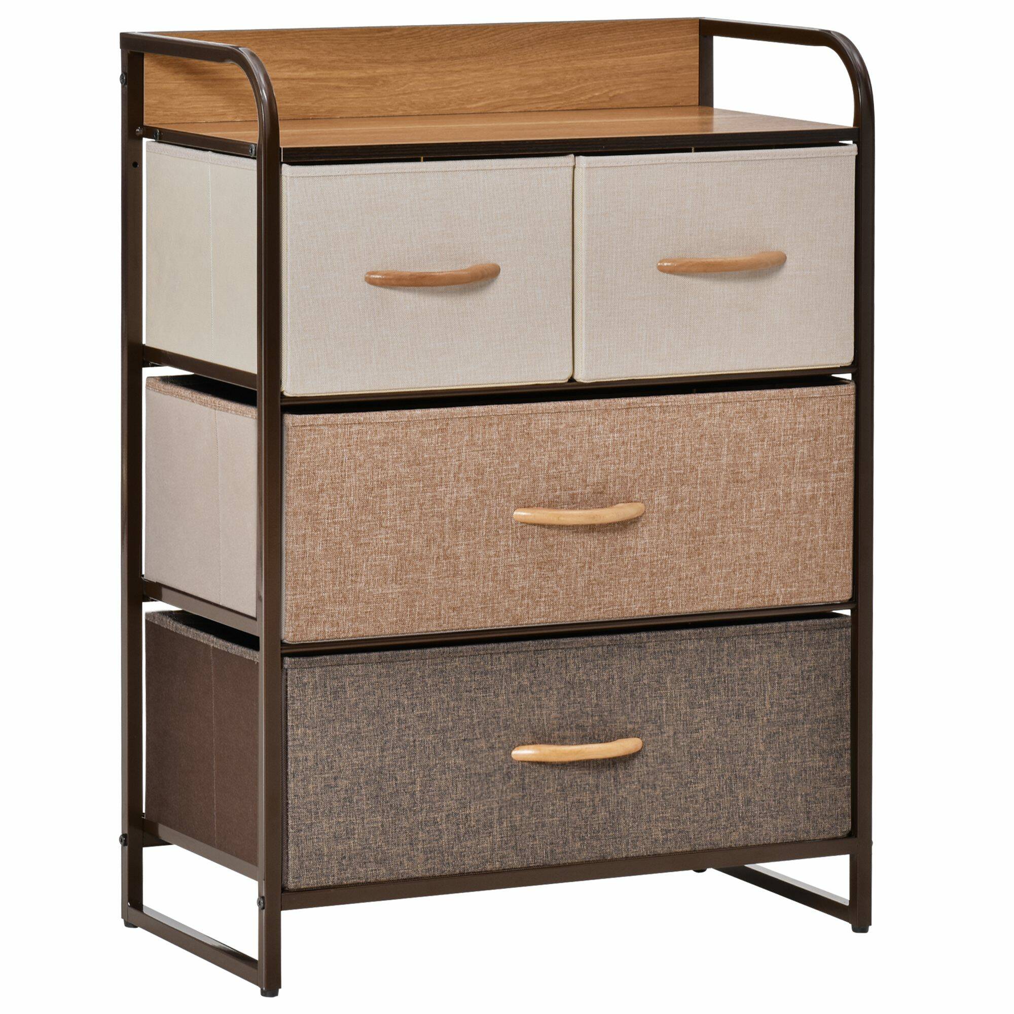 Kommode med 4 Stoffskuffer og Metallram – Flerfarget, 58 x 29 x 78,5 cm
