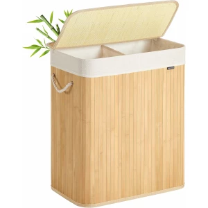 Skittentøyskurv i bambus med lokk - 100 L, natur  