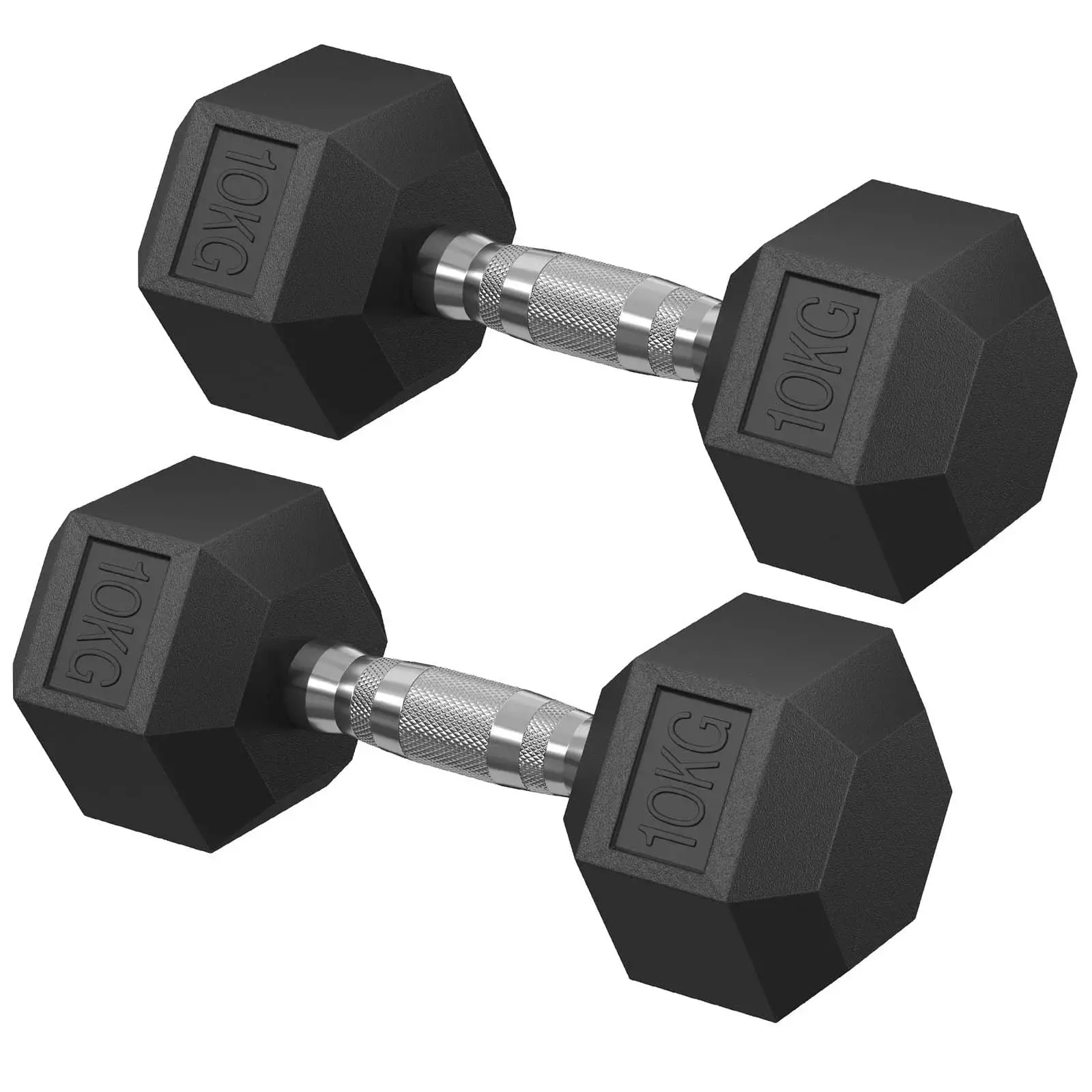Hantelsett med 2 sekskantede manualer - 2 x 10 kg, totalt 20 kg, svart Hantelsett med 2 sekskantede manualer - 2 x 10 kg, totalt 20 kg, svart