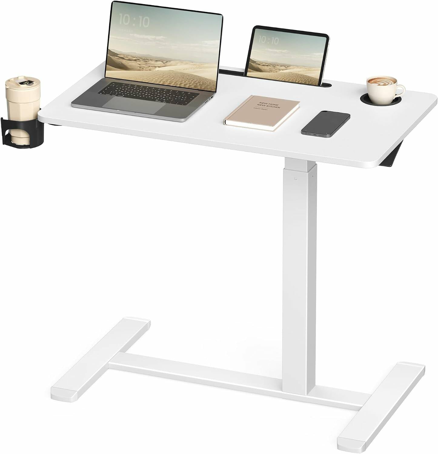 Høydejusterbart sengebord med hjul – 80 x 45 cm, skyhvit