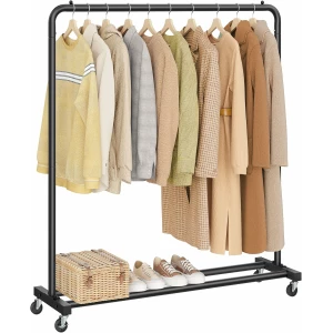 Klesstativ på hjul i stål - 110 x 38 x 141,5 cm, svart Klesstativ på hjul i stål - 110 x 38 x 141,5 cm, svart