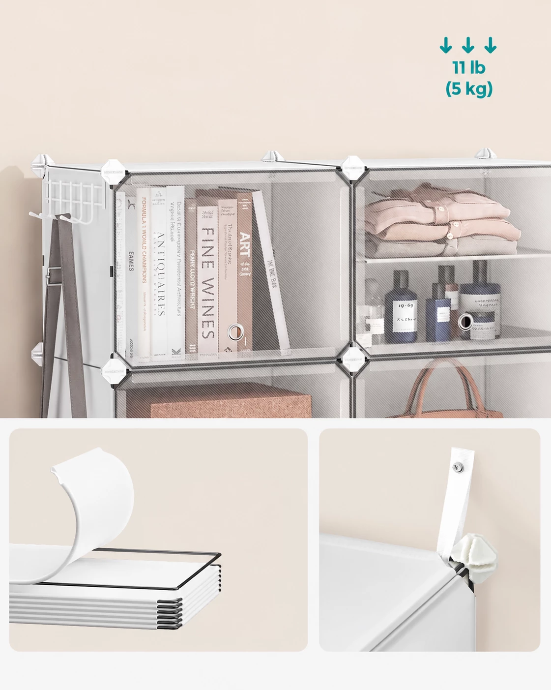 Modulært skoskap med 12 rom - 124,4 x 32 x 124,6 cm, hvit/transparent Modulært skoskap med 12 rom - 124,4 x 32 x 124,6 cm, hvit/transparent