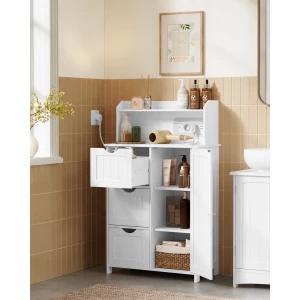 Oppbevaringsskap med 3 skuffer og dør – 60 x 30 x 100 cm, hvit Oppbevaringsskap med 3 skuffer og dør – 60 x 30 x 100 cm, hvit